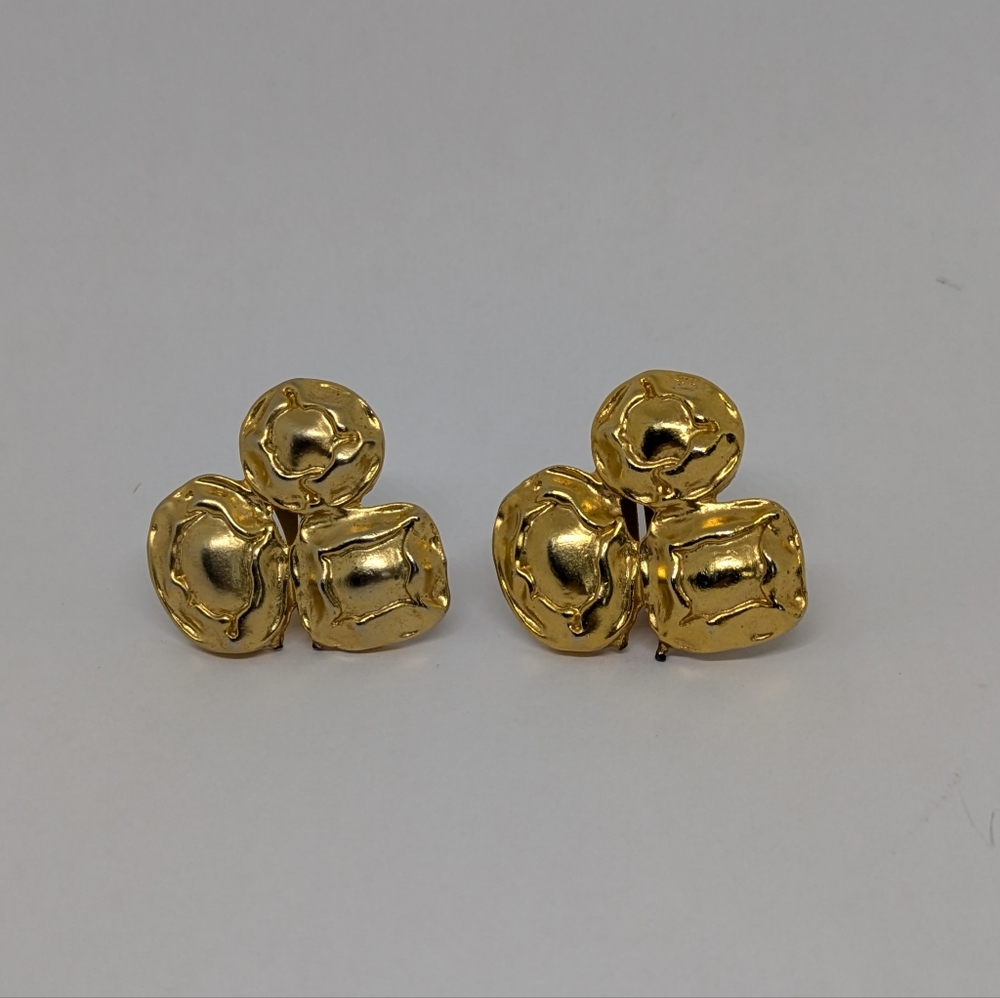 Vintage Big Chunky Gold-Tone Earrings Clip-on 80's 90's Bohemian  Statement